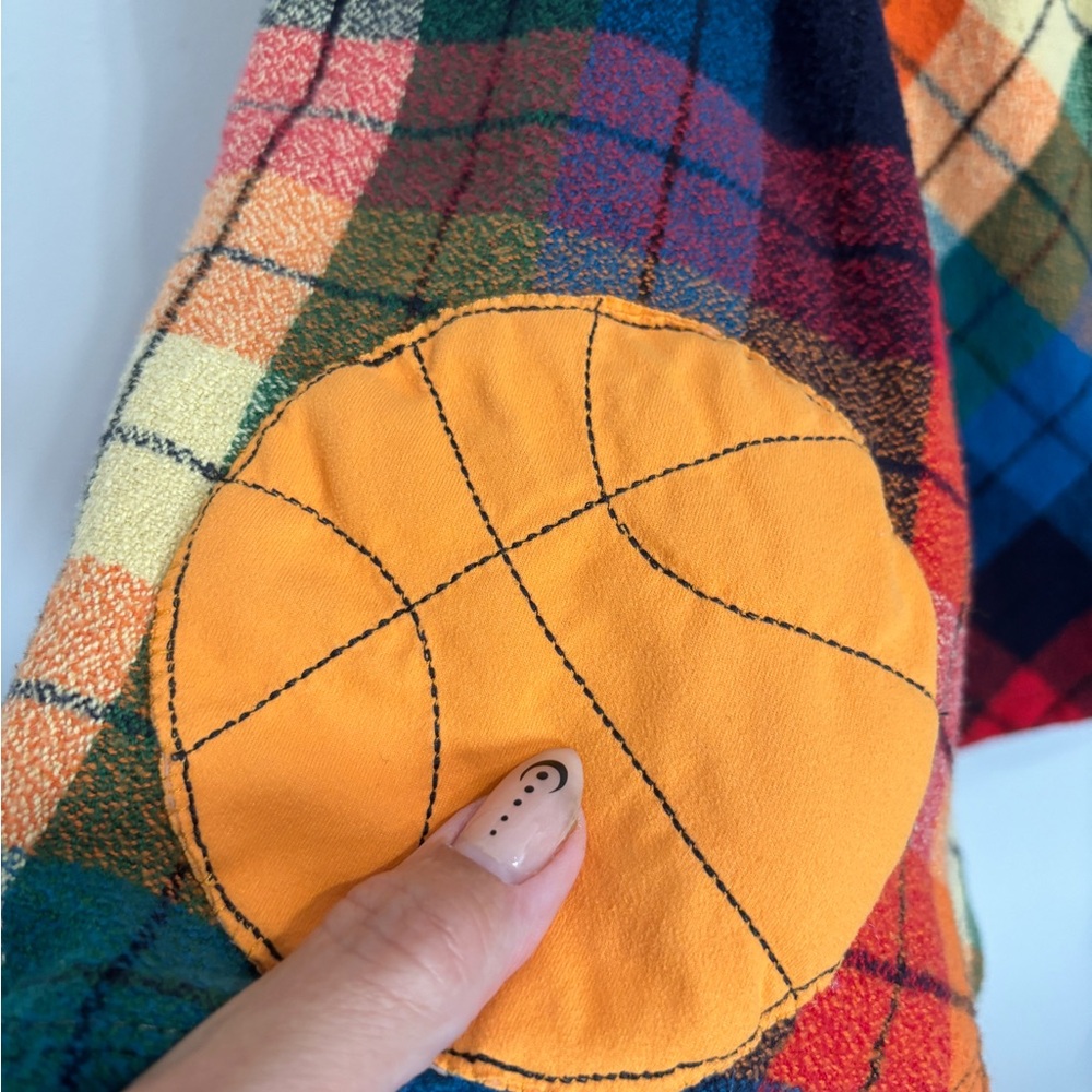 Handmade Multicolor Plaid Skirt with Orange Basketball Sports Patch College - Picture 4 of 5